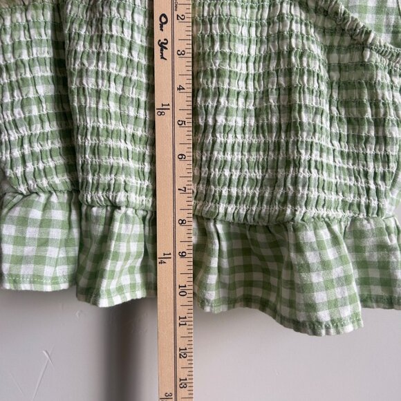 American Eagle 2 Piece Crop Top Flowy Pants Large Green Lined Gingham Hippie - Picture 8 of 16